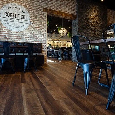 Beautiful flooring installation for New Holland Coffee Co. in New Holland, PA by Flor Haus
