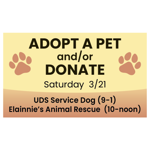 Adopt a pet or donate on Saturday, March 21st