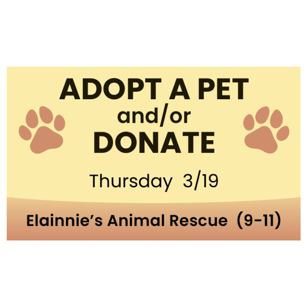 Adopt a pet or donate on Thursday, March 19th
